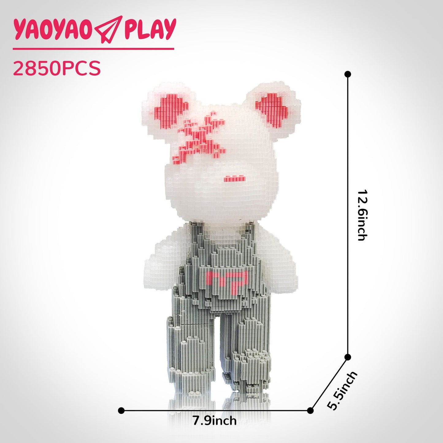YaoYaoPlay Medium Light Gray Strap Bear Building Block Set