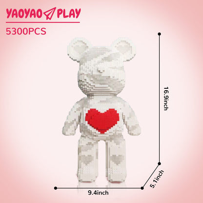 YaoYaoPlay Large Red Heart Bear Building Block Set