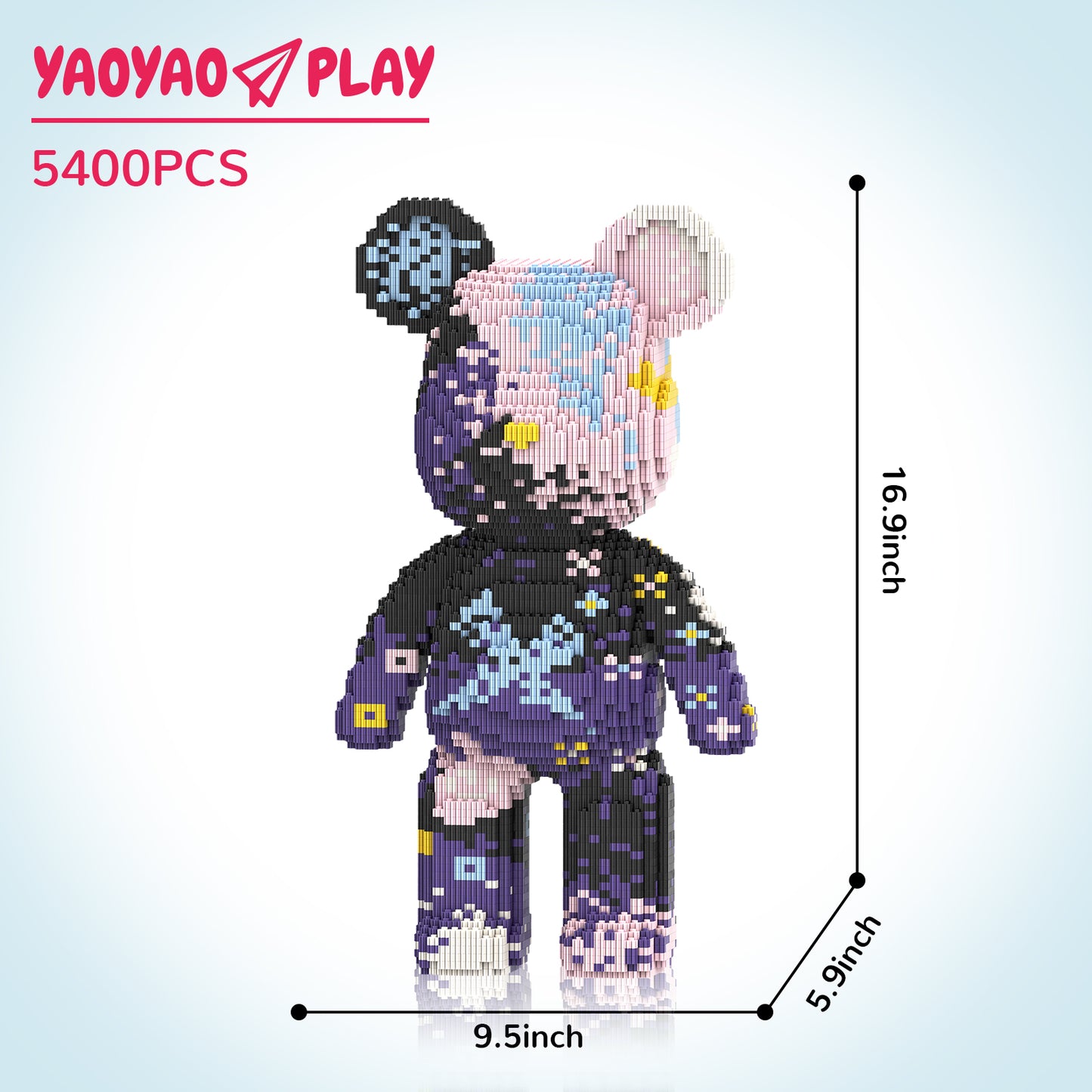 YaoYaoPlay Graffiti Purple Bear Medium Building Block Set