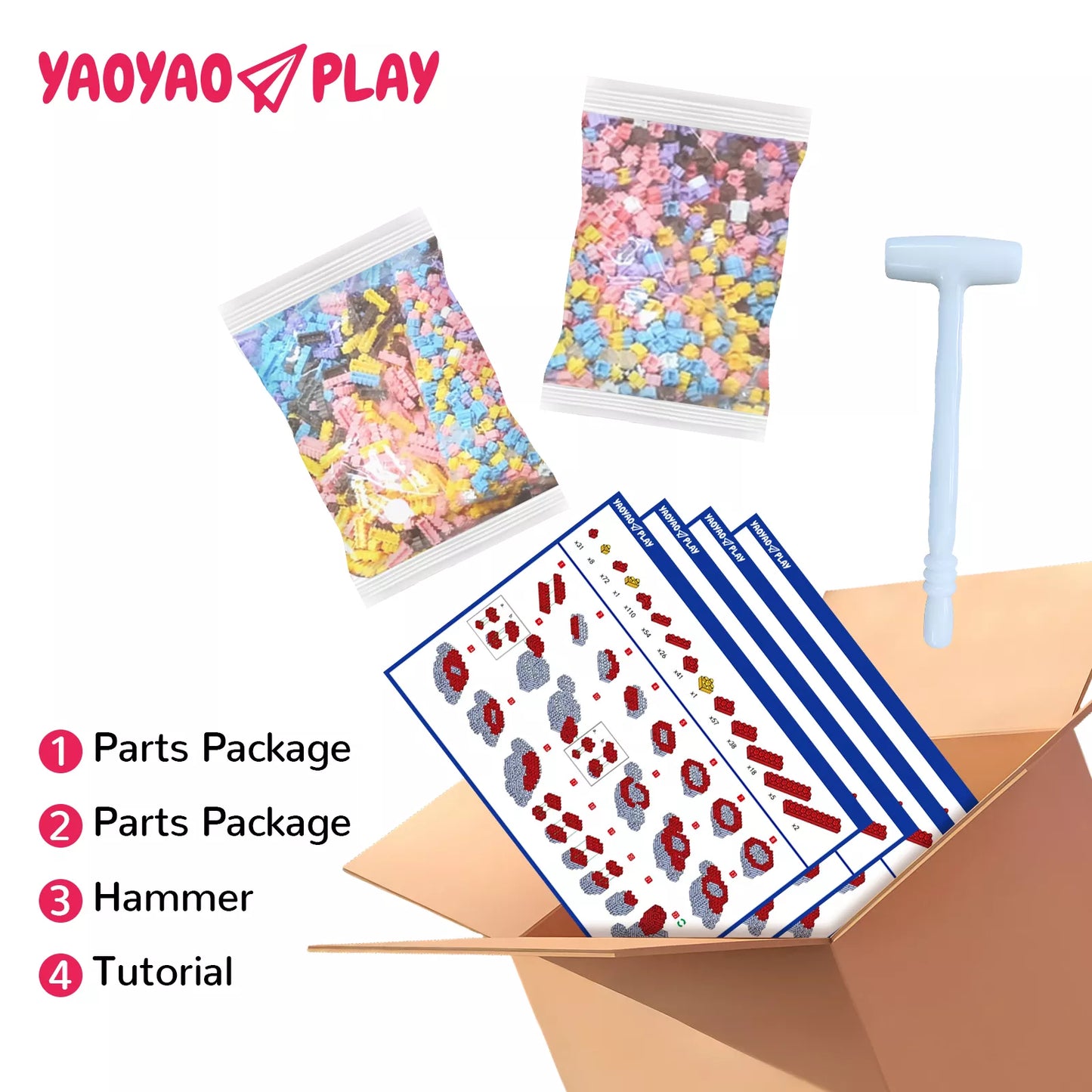 YaoYaoPlay Cherry Blossom Pink Dragon Building Block Set